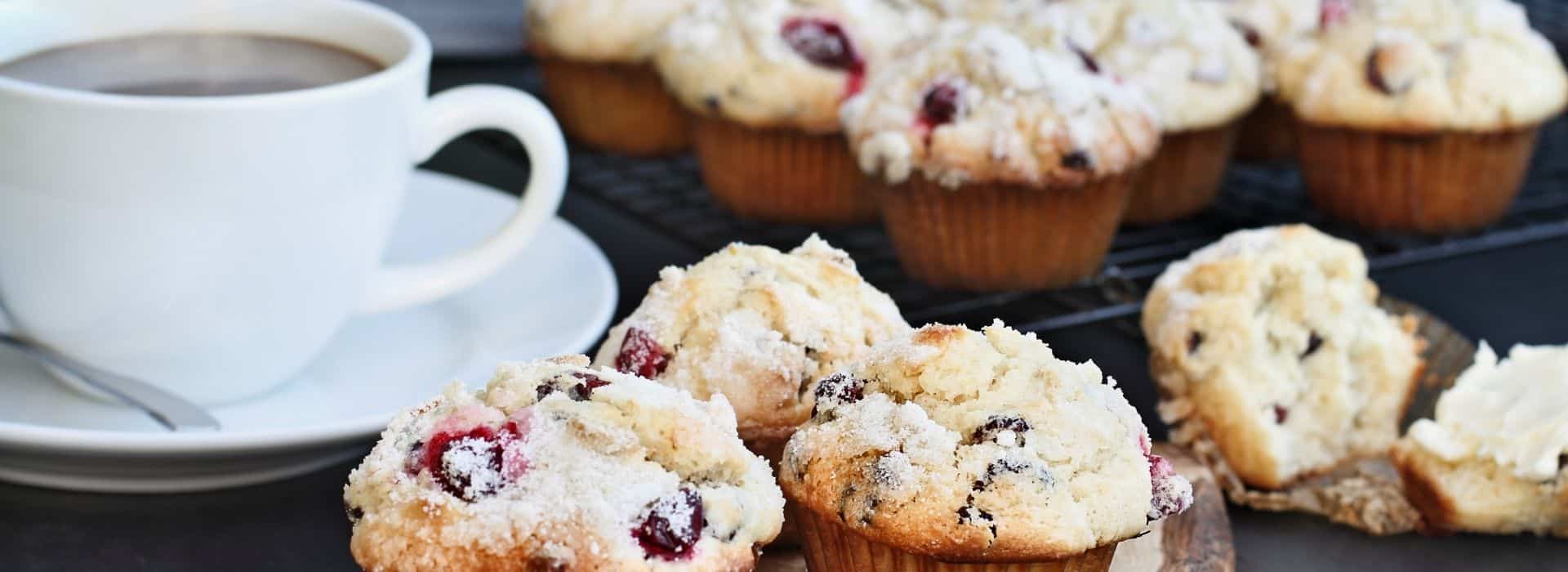 cranberry muffins and a hot cup of coffee part of fresh made breakfast at seven sea street inn
