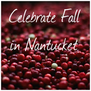 A large array of red cranberries with text overlay Celebrate Fall in Nantucket